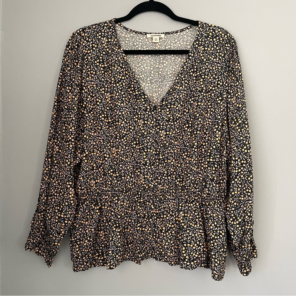 Goodthreads Black Floral Long Sleeve Women’s Blouse New Size XXL